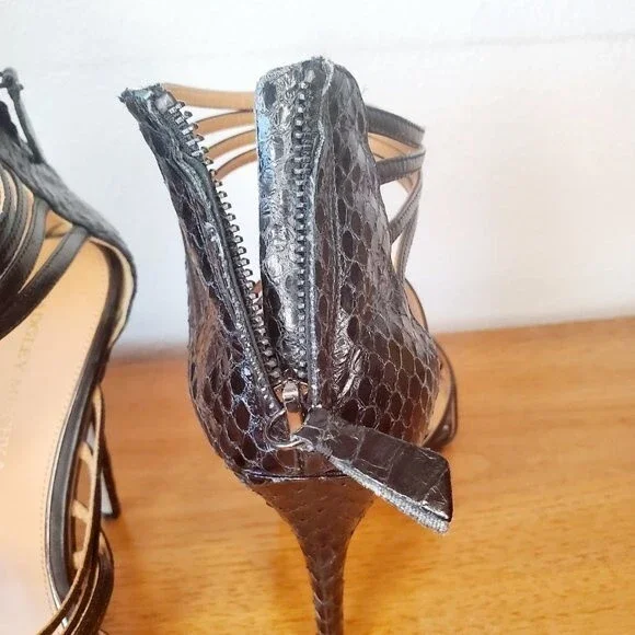 Badgley Mischka Black Sexy Stilettos Heels Animal Print Leather Sole Womens Sz10 - Picture 7 of 10